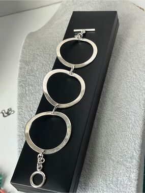Modernist Statement Huge Circles Vintage Sterling Silver 925 Bracelet 7.5